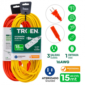 EXTENSION REGLETA TROEN R02725-15M 15 METROS 3 TOMAS