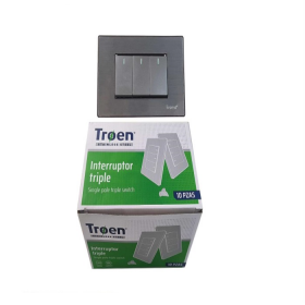INTERRUPTOR TRIPLE PLATEADO ACERO TR-ETSS-3K