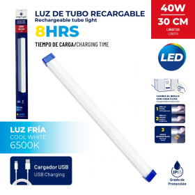LAMPARA DE EMERGENCIA RECARGABLE USB TIPO TUBO IMANTADA DE 40W 30CM