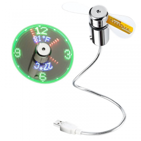 RELOJ VENTILADOR USB CON LUCES LED PORTATIL CON TEMPERATURA EN TIEMPO REAL
