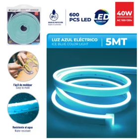ROLLO DE LED NEON 5 METROS LUZ AZUL ELÉCTRICO 110V 40W