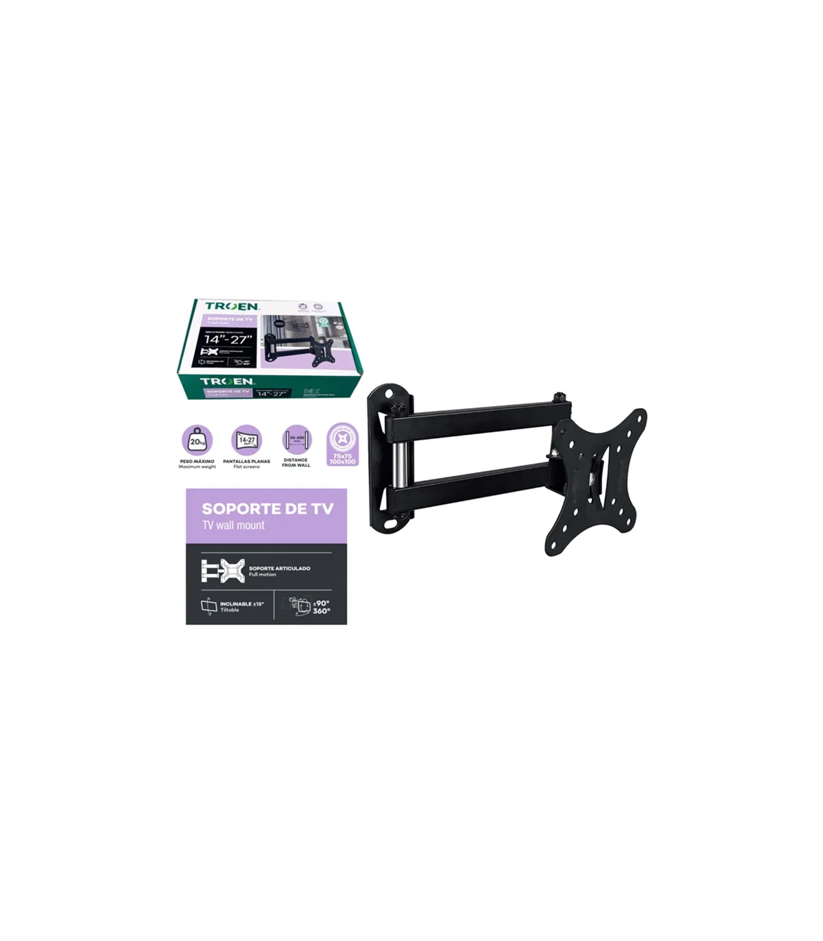 BASE ARTICULADA INCLINABLE PARA TV DE 14-27 PULG. TROEN