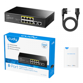 SWITCH 8 PUERTOS GIGABIT POE + 2 PUERTOS GIGABIT UPLINK DESKTOP/RACK CUDY GS1010P