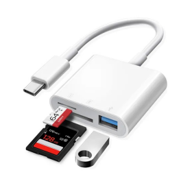 ADAPTADOR OTG TIPO C 3 EN 1 A LECTOR DE MEMORIAS Y PENDRIVE