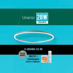 LAMPARA COLGANTE DECORATIVA URANO 28W 3 TONOS DIMERIZABLE CONTROL REMOTO LUCERNA