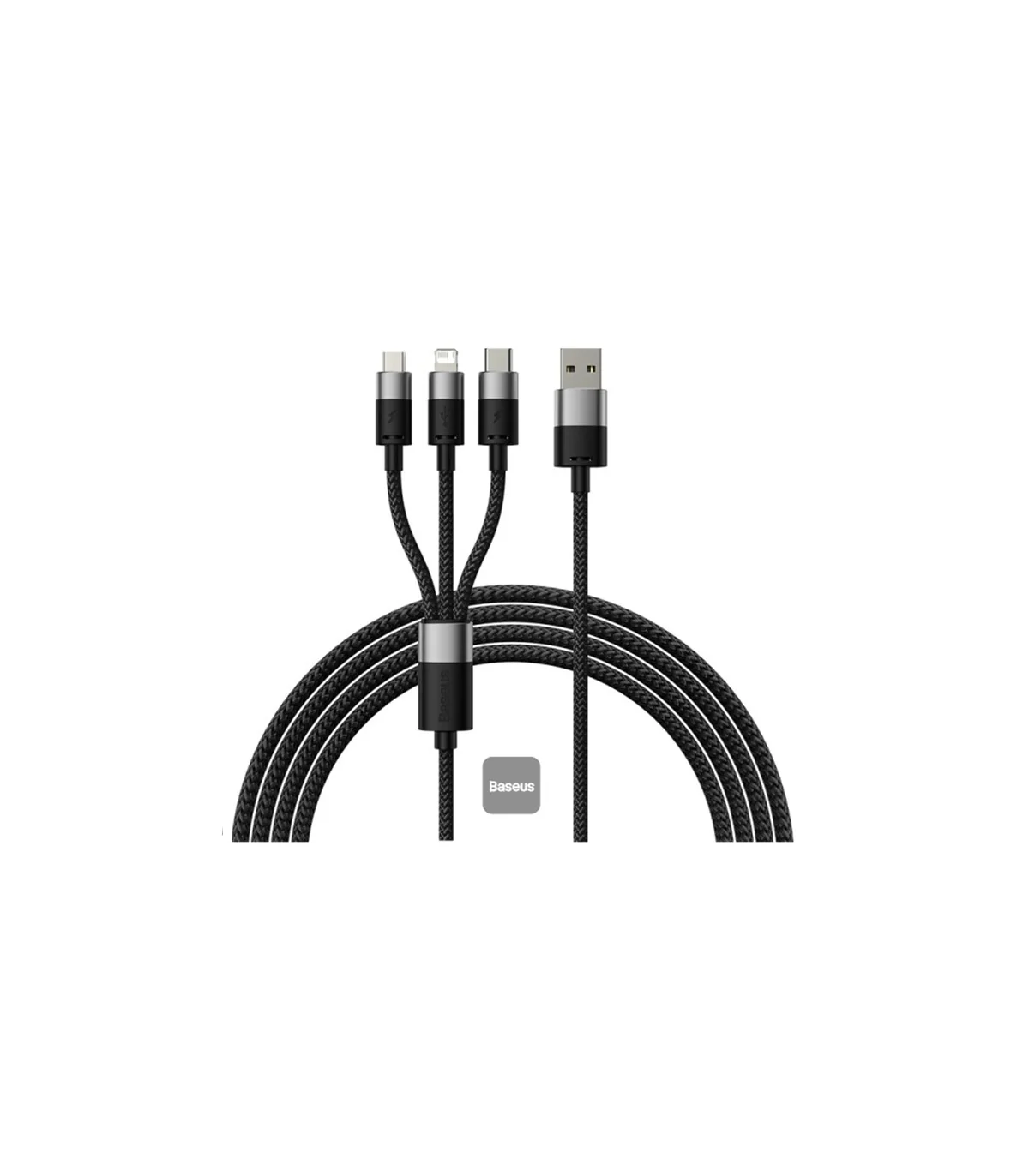 CABLE USB 3 EN 1 BASEUS STAR SPEED USB-C + MICRO + LIGHTNING DATA 1.2 METROS BLACK
