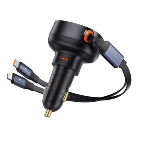 CARGADOR P/CARRO BASEUS ENJOYMENT PRO USB-C + CABLE RETRACTIL USB-C/LIGHTNING 60W 
