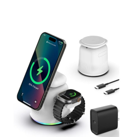 CARGADOR INALAMBRICO 3 EN 1 PARA IPHONE TELEFONO/RELOJ SMART/ AUDIFONOS CARGA RAPIDA 
