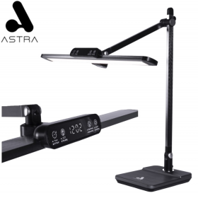 LAMPARA LED DE MESA ASTRA CON RELOJ DIGITAL 3 TONOS PUERTO USB NEGRA BL1321