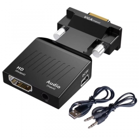 CONVERTIDOR VGA MACHO A HDMI HEMBRA CON AUDIO Y CABLE USB MICRO
