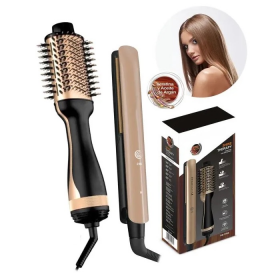 KIT REMINGTON KERATINA Y ACEITE ARGAN SHINE TERAPY PLANCHA P/CABELLO + CEPILLO SECADOR RE-2552