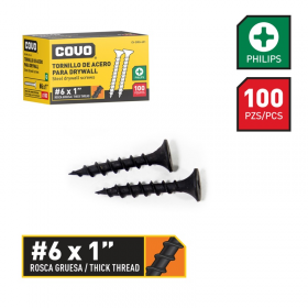 TORNILLOS DE DRYWALL 100 PIEZAS 6 X 1 PULGADA ROSCA GRUESA COVO
