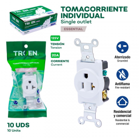 TOMACORRIENTE SENCILLO BLANCO 20A