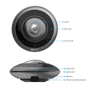 CAMARA WIFI EZVIZ FISHEYE PANORAMICA 3K 360 IR 10M AUDIO BIDIRECCIONAL C/IA E4P-R100-8C6WKF