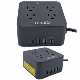 PROTECTOR REGLETA JEMIP 4 TOMACORRIENTES + 3 USB+TIPO C 110-240VAC JPBPOWERSTRIP-C226BK