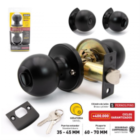 CERRADURA DE POMO TUBULAR CON LLAVES DL-6871B-BK