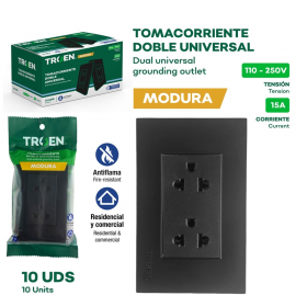 TOMACORRIENTE DOBLE EUROPEO-AMERICANO NEGRO