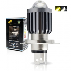 BOMBILLO LED H4 PARA MOTOS C/LUPA BLANCO Y AMARILLO