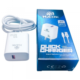 CARGADOR USB HANK 18W CABLE USB A TIPO C QC 3.0