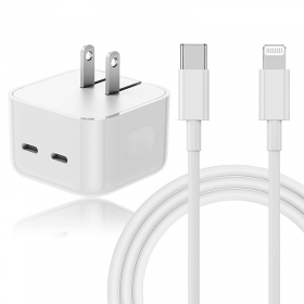 CARGADOR IPHONE 2 USB-C + CABLE DE TIPO C A LIGHTNING 35W