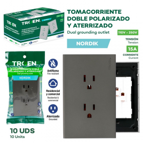 TOMACORRIENTE DOBLE EUROPEO-AMERICANO 15A GRIS NORDIK TROEN 110V-250V TR-HTP-6C