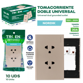 TOMACORRIENTE DOBLE EUROPEO-AMERICANO 15A ORO CHAMPAGNE NORDIK TROEN 110V-250V TR-HTG-6CU