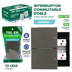 INTERRUPTOR DOBLE GRIS NORDIK TROEN 3 WAY TR-HTP-2K-3W