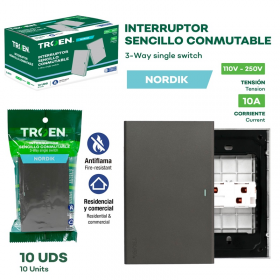 INTERRUPTOR SENCILLO GRIS NORDIK TROEN 3 WAY TR-HTP-1K-3W