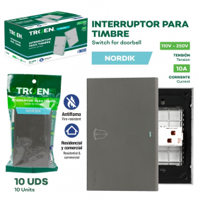 INTERRUPTOR TIPO TIMBRE NORDIK TROEN GRIS 110V-250V TR-HTP-DB
