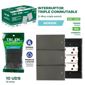 INTERRUPTOR TRIPLE GRIS NORDIK TROEN 3 WAY TR-HTP-3K-3W