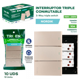 INTERRUPTOR TRIPLE ORO CHAMPAGNE NORDIK TROEN 3 WAY TR-HTG-3K-3W