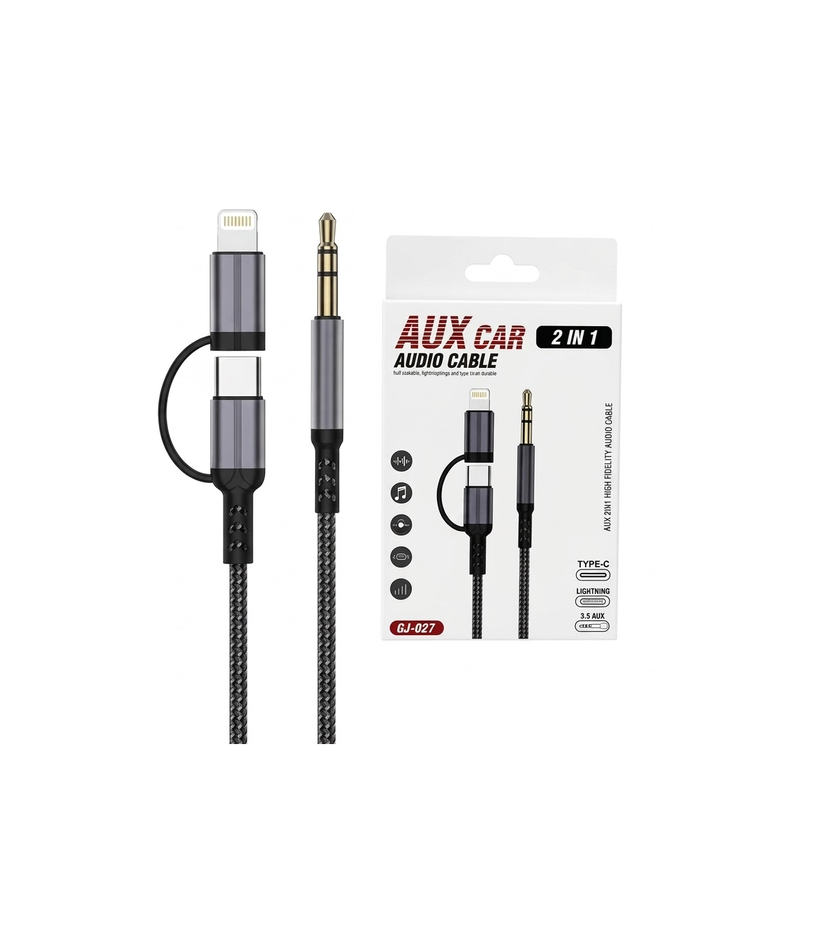 COMBO DE CABLE 2 EN 1 (AUX 3.5 A TIPO C + ADAPTADOR LIGHTNING) GJ-027