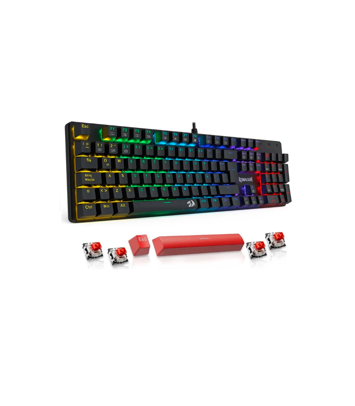 TECLADO REDRAGON GAMER MECANICO RGB FULL SIZE C/SWICH RED ESPAÑOL SINDRI K671-SP
