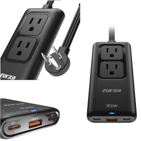 CARGADOR RAPIDO FORZA 35W C/REGLETA 1250W 2 NEMA 110/220V + USB A Y USB C PS-235USBC