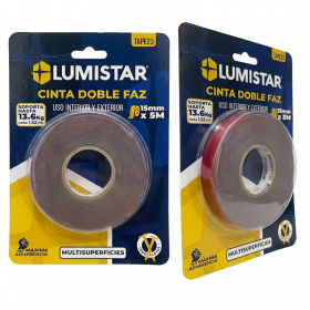 CINTA DOBLE FAZ LUMISTAR 5 METROS 15MM ROJO INTERIOR/EXTERIOR