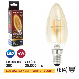 BOMBILLO LED FILAMENTO VELA 4W C37 E14 CALIDO