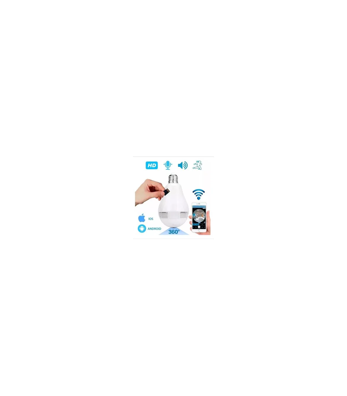 CAMARA ESPIA IP WIFI PANORAMA 360 GRADOS BOMBILLO LED AUDIO