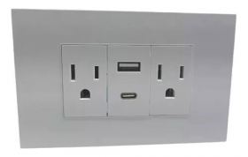 TOMACORRIENTE DOBLE BLANCO CON USB + TIPO C MARCA TROEN ETW-6C1T
