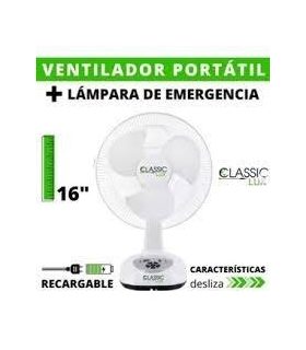 VENTILADOR RECARGABLE 16 PULG. GRANDE CON LAMPARA LED Y USB CLAS