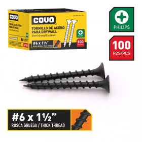 TORNILLOS DE DRYWALL 100 PIEZAS 6 X 1 1/2 PULGADA ROSCA GRUESA COVO