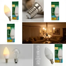 BOMBILLO TIPO VELA LUCERNA 5W ROSCA E14 LUZ CALIDA 3000K