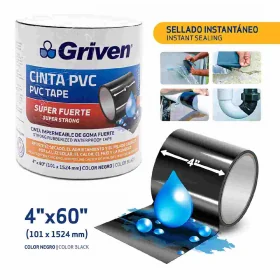 CINTA IMPERMEABLE DE GOMA FUERTE PVC 4x60 PULG COLOR NEGRO GRIVEN 
