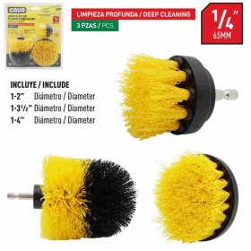 JUEGO DE CEPILLOS DE LIMPIEZA PARA TALADRO 3 PZAS COVO 